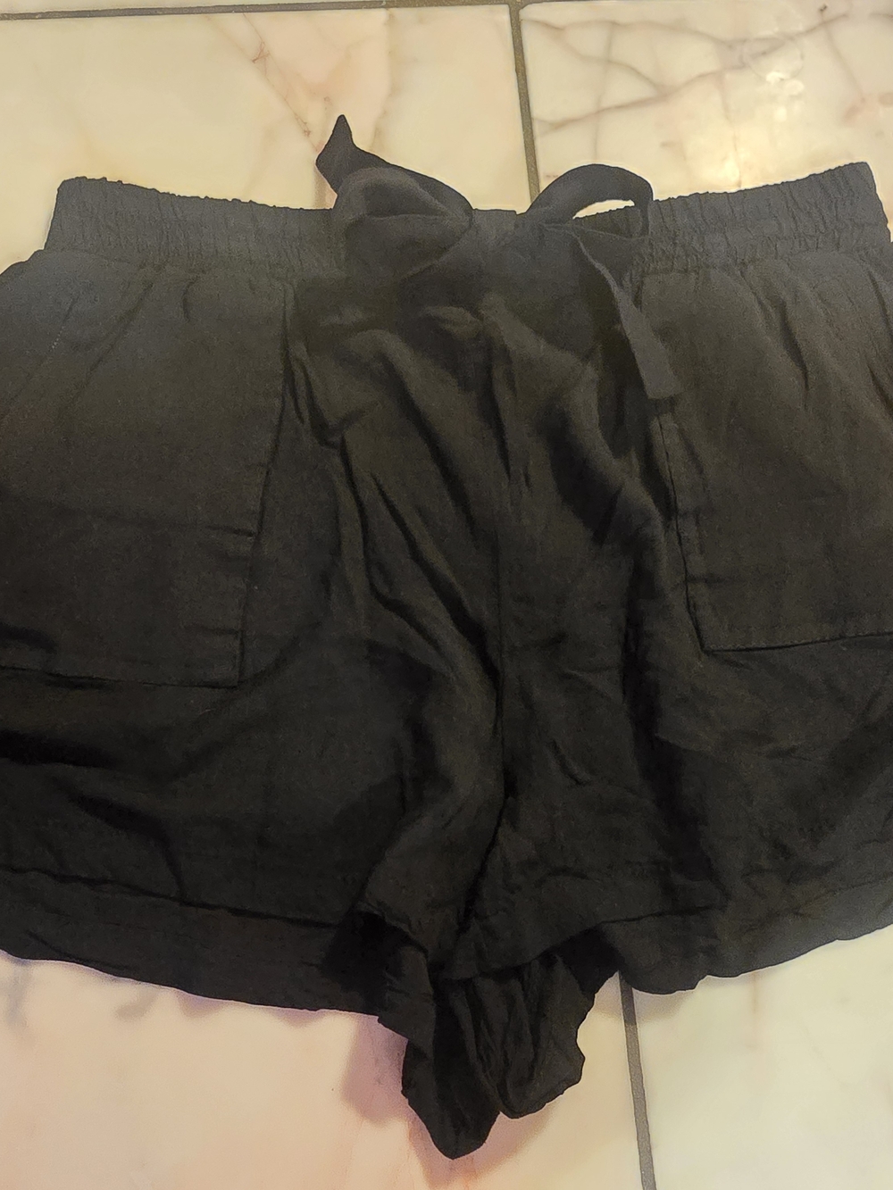 New Look Black Elastic Waist Tie Shorts